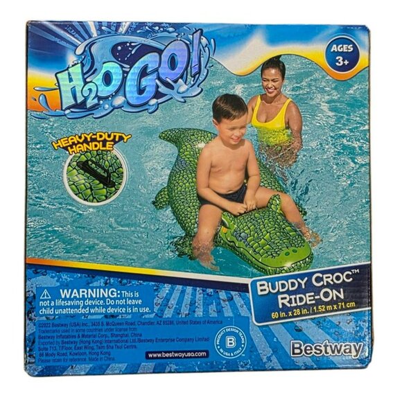 H2O Go! Buddy Croc Inflatable Ride-On Pool Float Crocodile Alligator 60" Handles - Picture 3 of 3